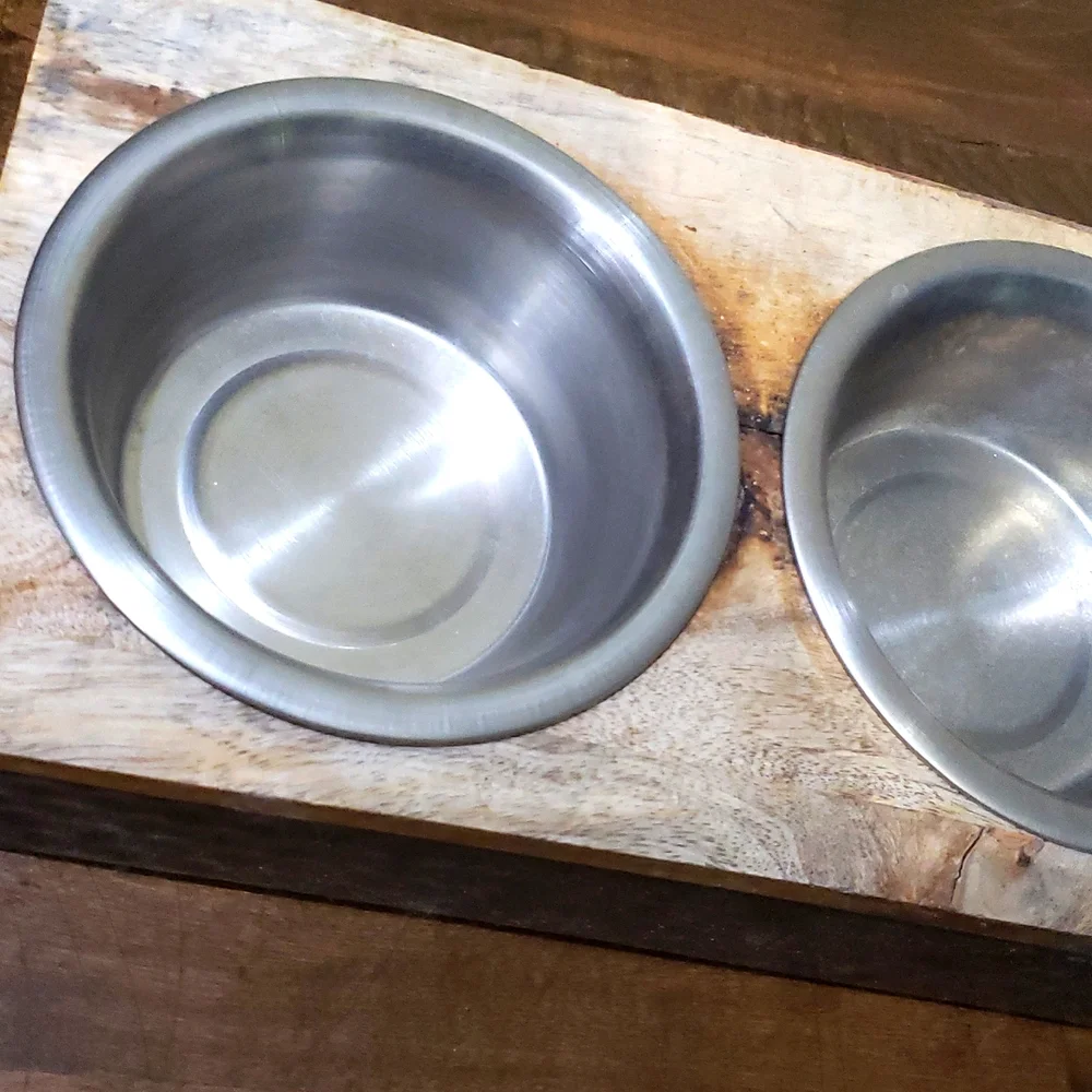 Raised dog bowls metal & wood